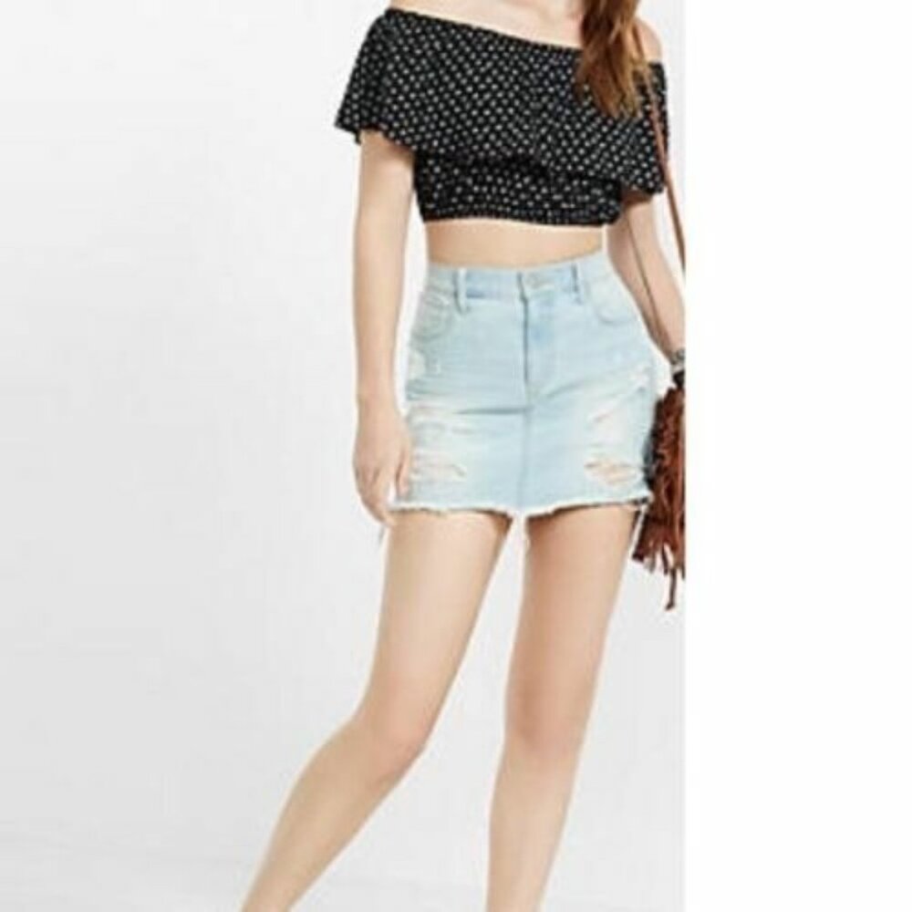 Express Milkmaid Crop Top Medium Black White Ikat print Off The Shoulder Bardot